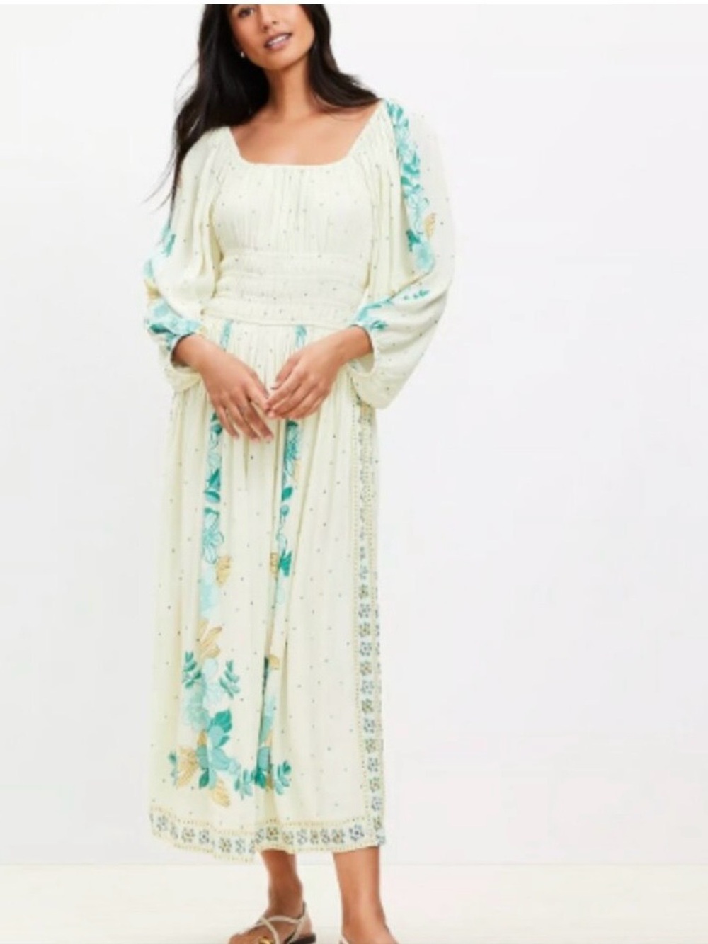 NWT LOFT Cream Maxi Dress with Teal Floral Print